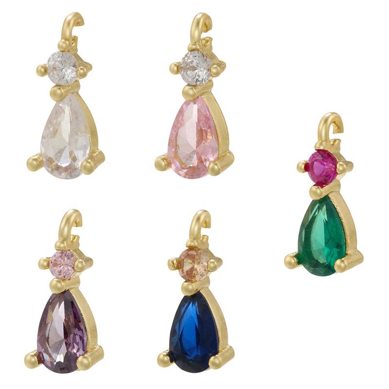 Light Luxury Copper Gold-Plated Micro-Inlaid Colored Diamond Small Water Drop Pendant Diy Jewelry Accessories Vd1315