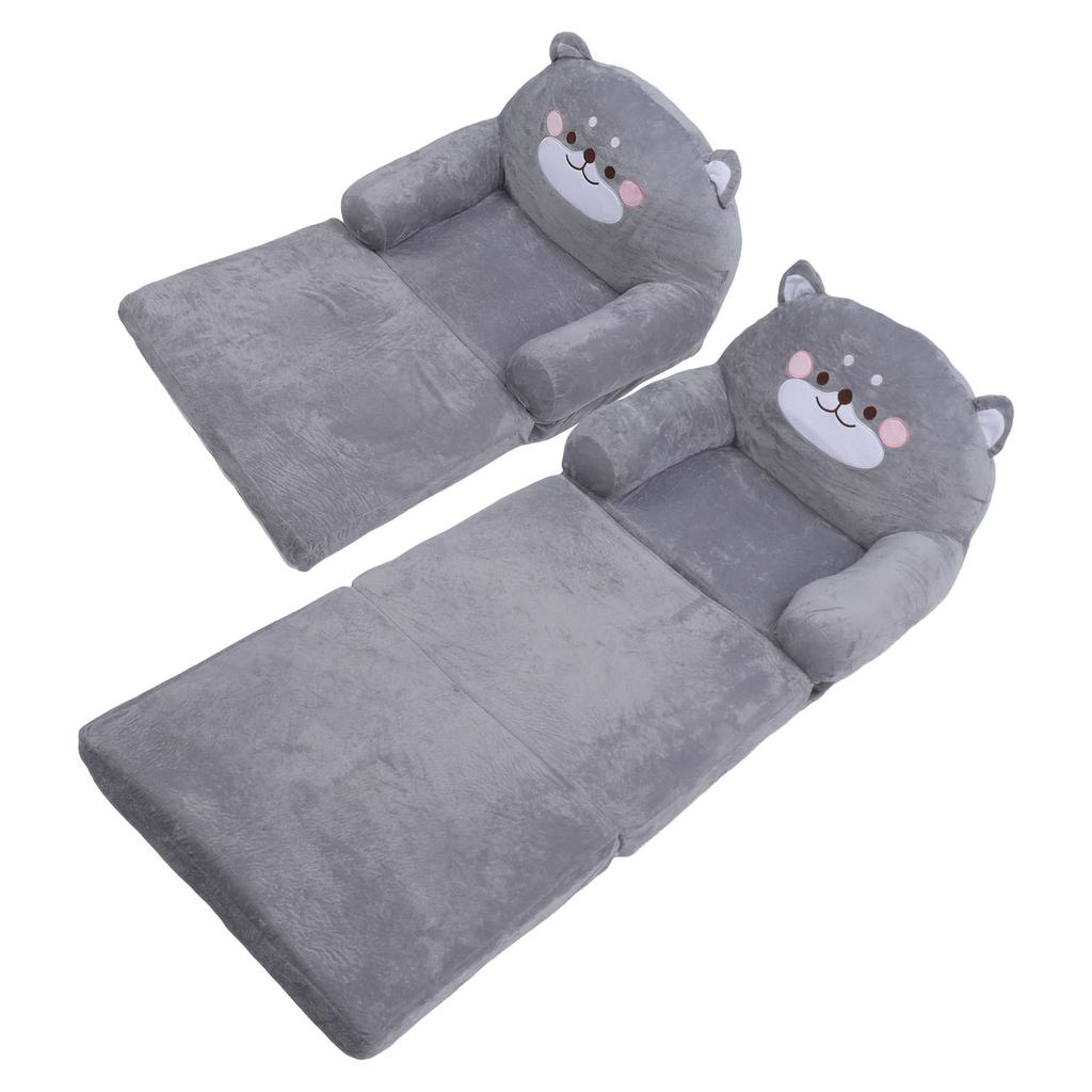 Kids Sofa Cartoon Gray Dog Foldable Wide Handle Soft Breathable Toddler Chair for Reading Rela