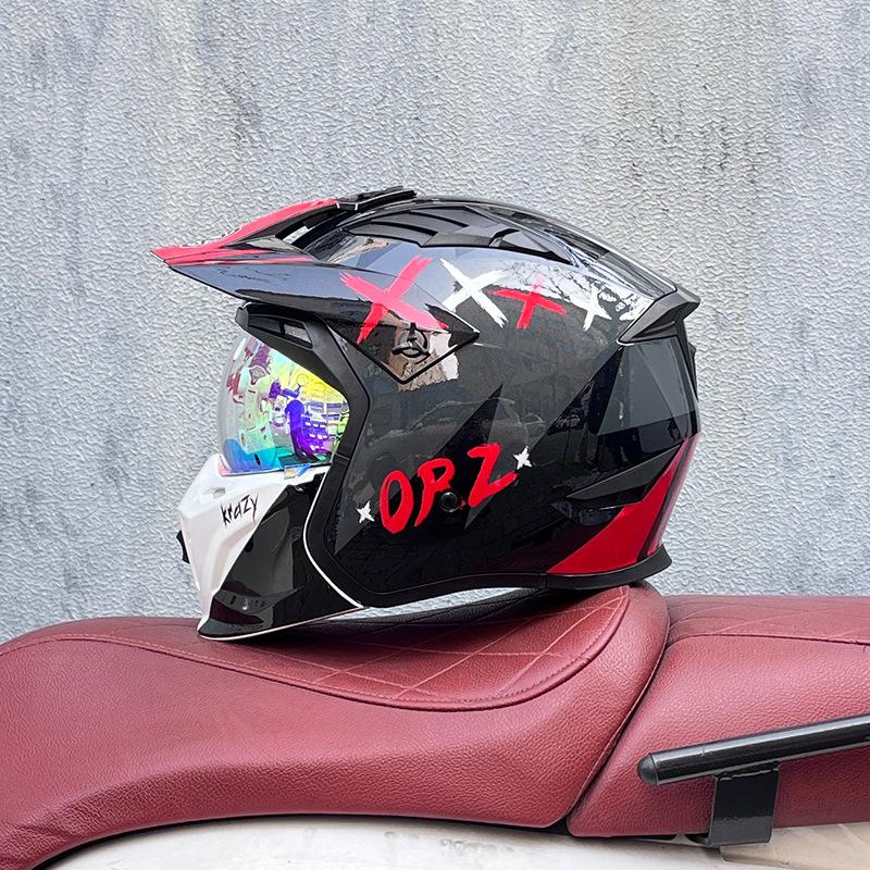 Street Fighter Motorcycle Helmet Men's and Women's Full Helmet Four Seasons Locomotive Retro Detachable Combination Helmet