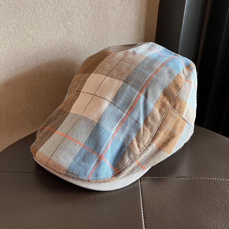 Vintage Plaid Beret Hat For Women With Breathable Cotton Blend Fabric For Art Lovers
