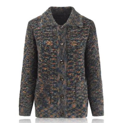 Maglione a Maglia da Donna con Scollo a Revers Ampio e Maniche Lunghe, Capo Esterno Primavera Autunno per Donne di Mezza Età e Anziane