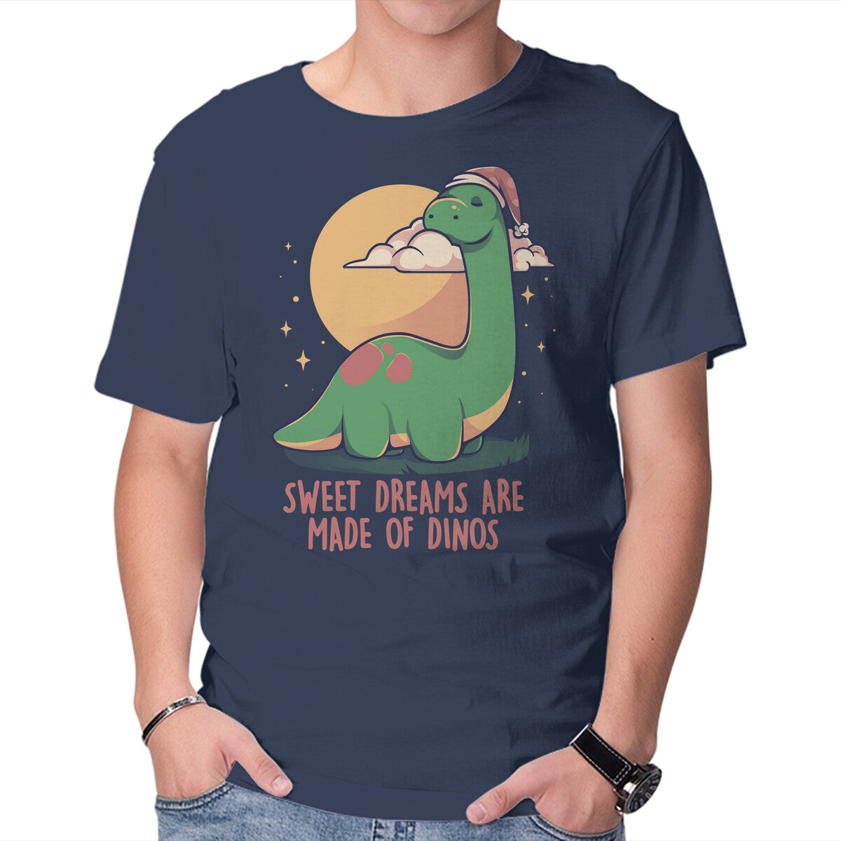 Unisex Crew Neck T-Shirt Dreams Are Made Of Dinos Graphic Short Sleeve Casual Tee M