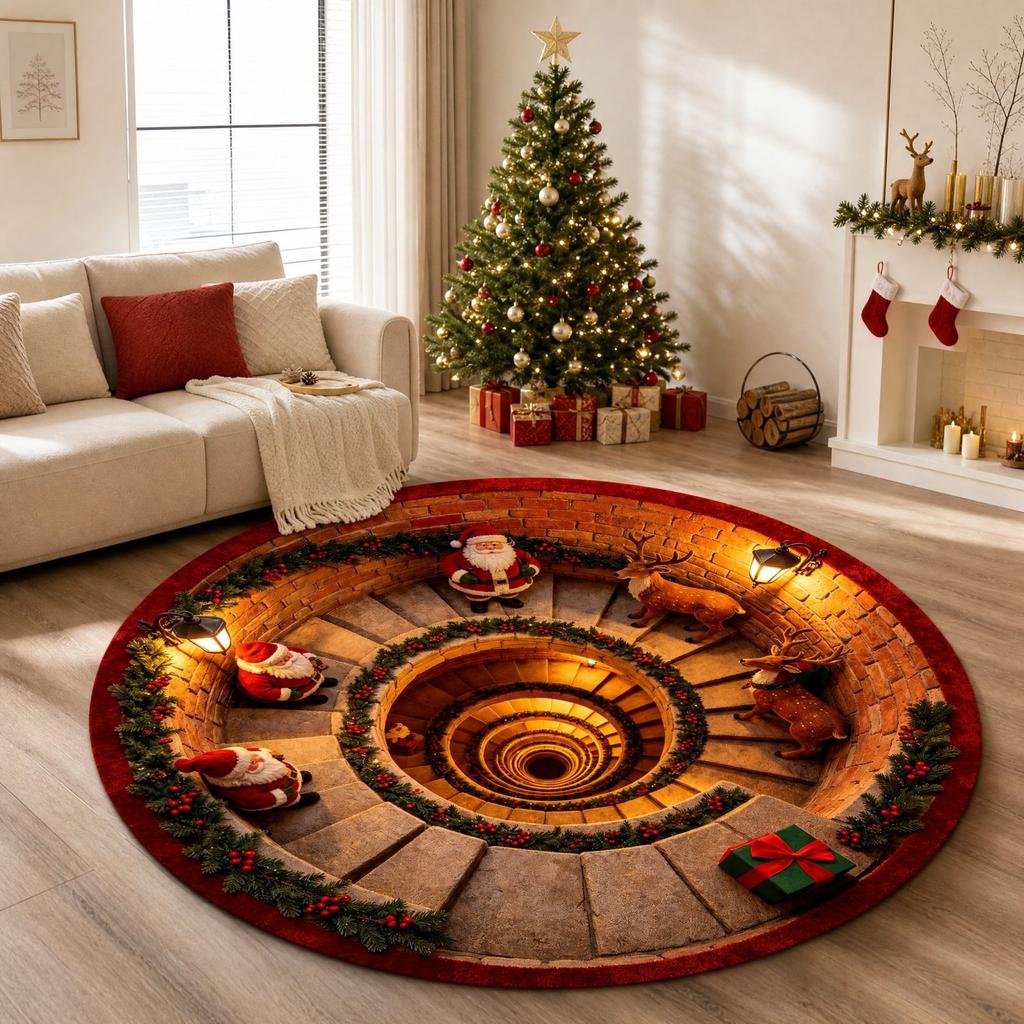 Christmas Round Velvet Area, Stain and Festive Floor for Home Decor