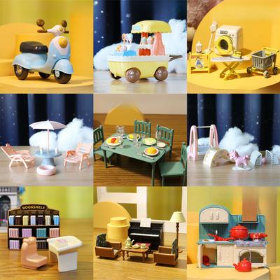 Non-Toxic 1:12 Miniature Furniture Forest Family Kitchen Toy Dining Table Dollhouse Accessories Bathroom Pretend Play For Children Gifts Toys