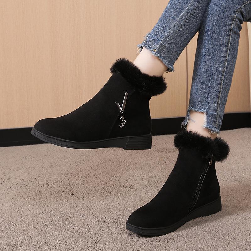 Plush Womens Boots Comfortable Hick-soled Fur Shoes Fashion Ladies Shoes Zipper Women Vulcanized Shoes Anti-slip Chaussure Femme
