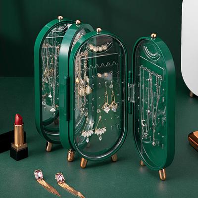 Foldable Jewelry Storage Box Household Earrings Necklace Display Stand High Capacity Luxury Retro Screen Jewelry Organizer Case