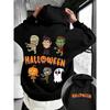 Halloween Men's Street Hoodie with Cartoon Witch, Zombie, Ghost and Pumpkin Double-sided Print, Couple Loose Pullover Sweater