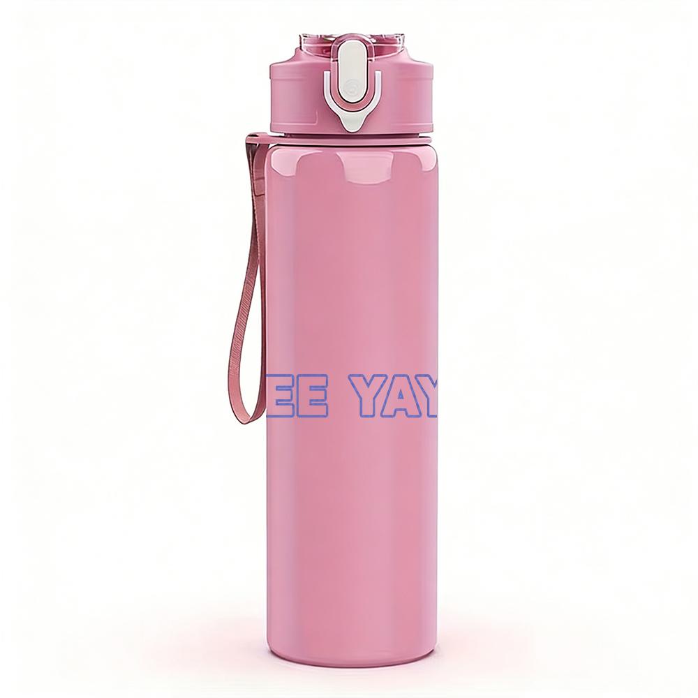 1PC Faded Pale Blue Minimalist Script Print 750ml colorful plastic sports water bottle leakproof pop up lid with straw for outdoor work home use