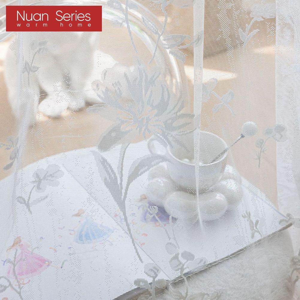 1PC Nuan Series Fresh Summer Style Floral Embroidered Sheer Curtain, Light‑Filtering Tulle for Living Room Bedroom Home Decor