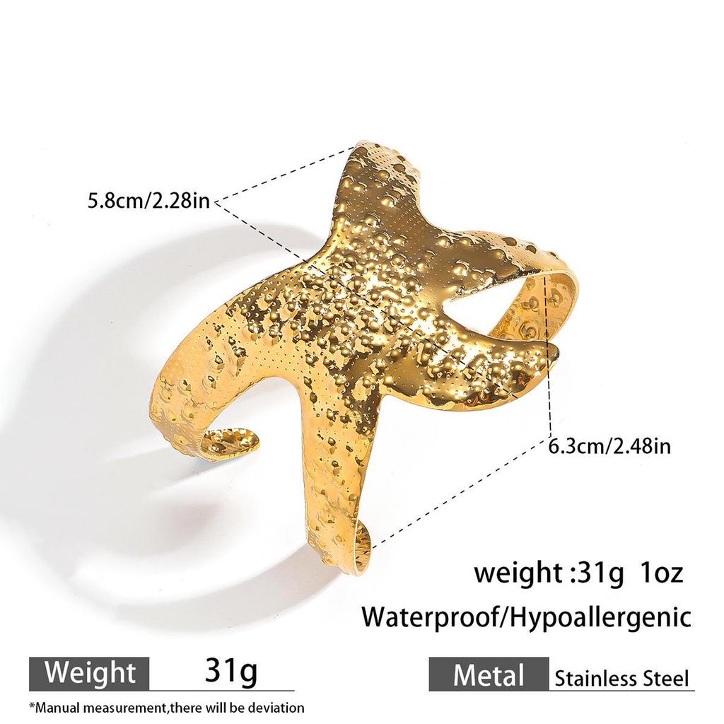 European & American Ocean Style Stainless Steel Bracelet with Starfish, Seashell, Coral Flowers, and Natural Stone Bangle Hand Jewelry.