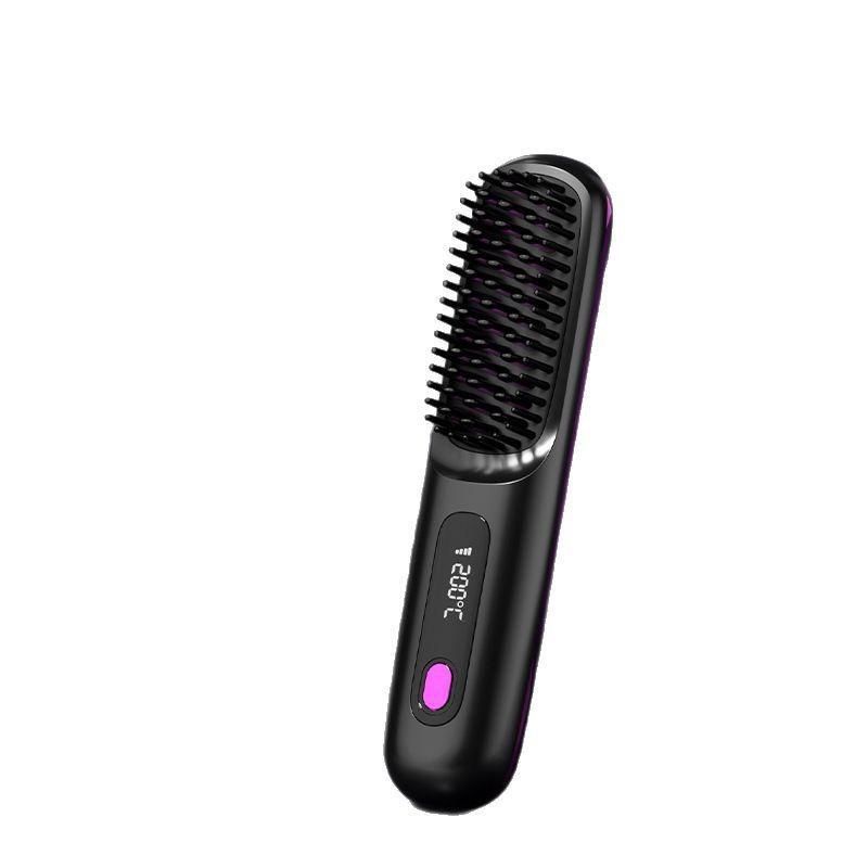 New Portable LCD Wireless Ceramic Hair Straightener Comb - Damage-Free and Rechargeable MINI Brush