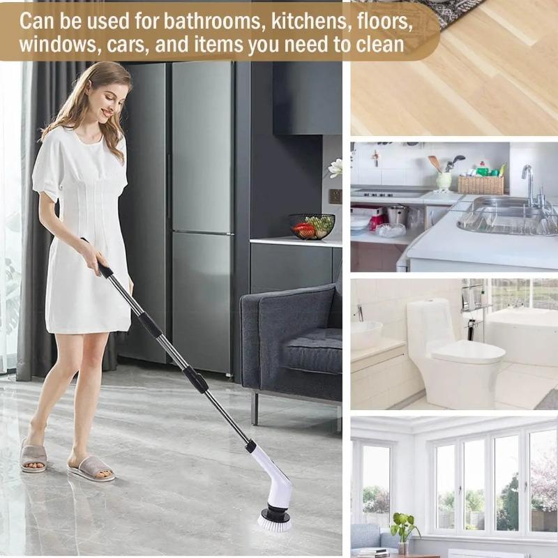 Electric Cleaning Brush 9-in-1 Cordless Electric Spin Scrubber Expandable Handle Waterproof Cleaning Brush