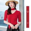 Women's Slim Fit V-Neck Mesh Base Layer Blouse - Solid Color Long Sleeve Top