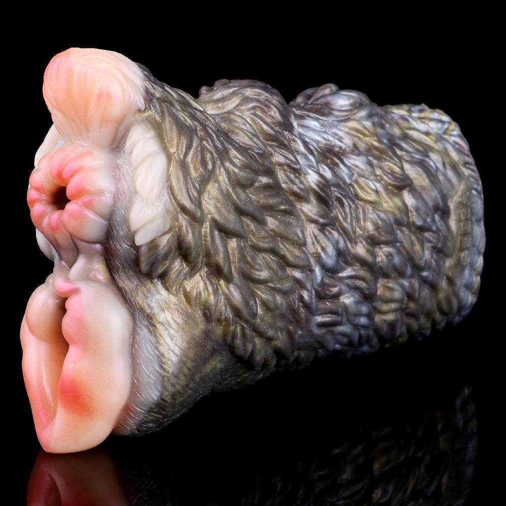 Plysj onani for menn Jet Cup Dual Channel Flytende Silikon Simulering Dyr Vagina Nyhetsstimulering Voksen Sexleketøy