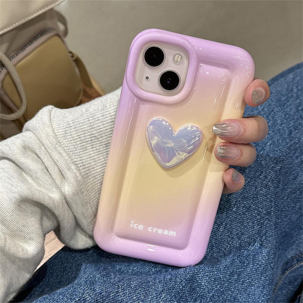 Funda de teléfono de silicona con gradiente de corazón de amor láser 3d coreano para Iphone 14 13 12 11 Pro Max Smudge Pink, funda suave Simple a prueba de golpes