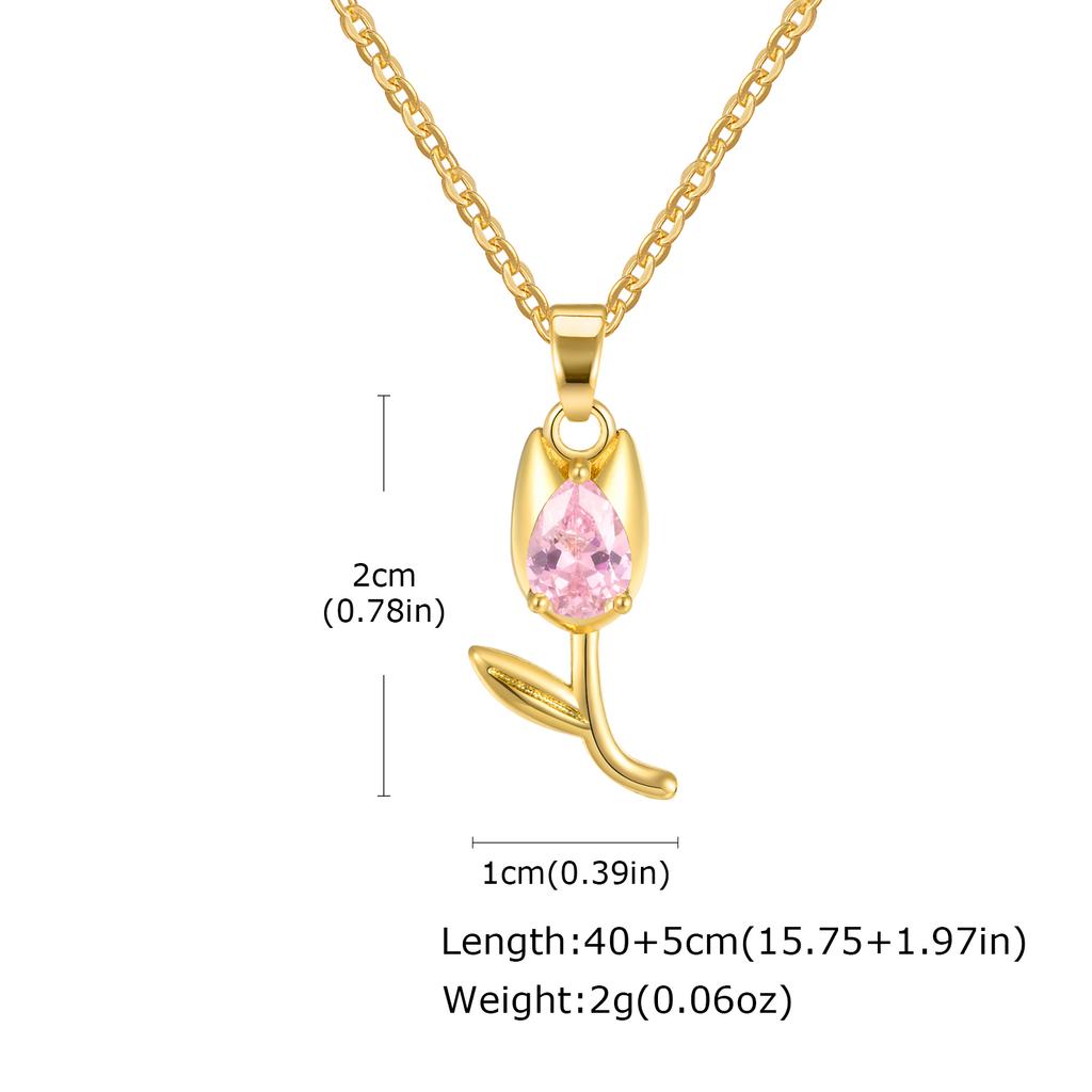Rosa Zirkonia Herz Halskette Anlaufgeschützter Stern Anhänger für Damen 18K Vergoldet Koreanischer Stil Zierlicher Schmuck