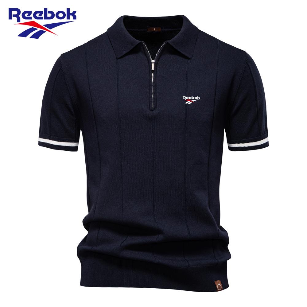 Reebok 2026 Spring/Summer Embroidered New Men s Business Casual Woolen Polo Shirt, Flip Collar Knitted Polo Shirt, Short Sleeve S