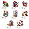 8-Piece Christmas Penguin Badge Reel Set - Retractable Flashing Santa Name Tag Clips for Nurses, Doctors, and Teachers.