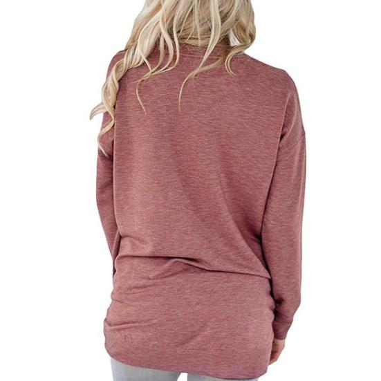 חולצת טי-שירט רפויה לנשים, צבע אחיד, שרוולים ארוכים, עם כיסים, טוניקה רפויה, סתיו