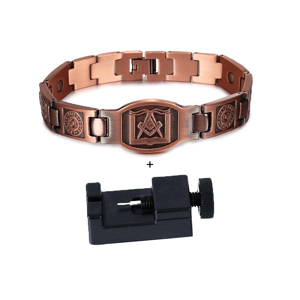 Copper Magnetic Masonic Bracelet Ikuinen 12mm Wristband Magnetic Men Bracelet Arthritis Vintage Ethnic Tribal Eye Health Energy Bracelet