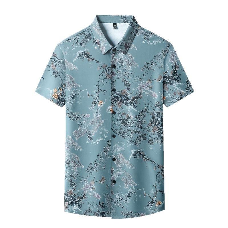 Chinese Style Ink Plum Blossom Short Sleeved Shirt For Men Retro Breathable Shirt