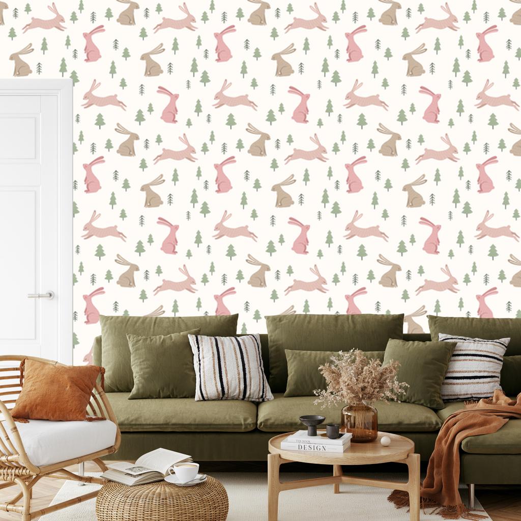 Beautiful Bunnies Wallpaper for Living Room and Bedroom 50x1000