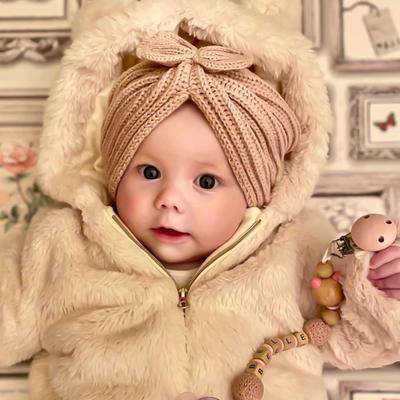 Cappello di Lana con Fiocco per Bambino Autunno/Inverno 2022 - Stile Europeo e Americano, Berretto Fetale Caldo Lavorato a Maglia per Bambini