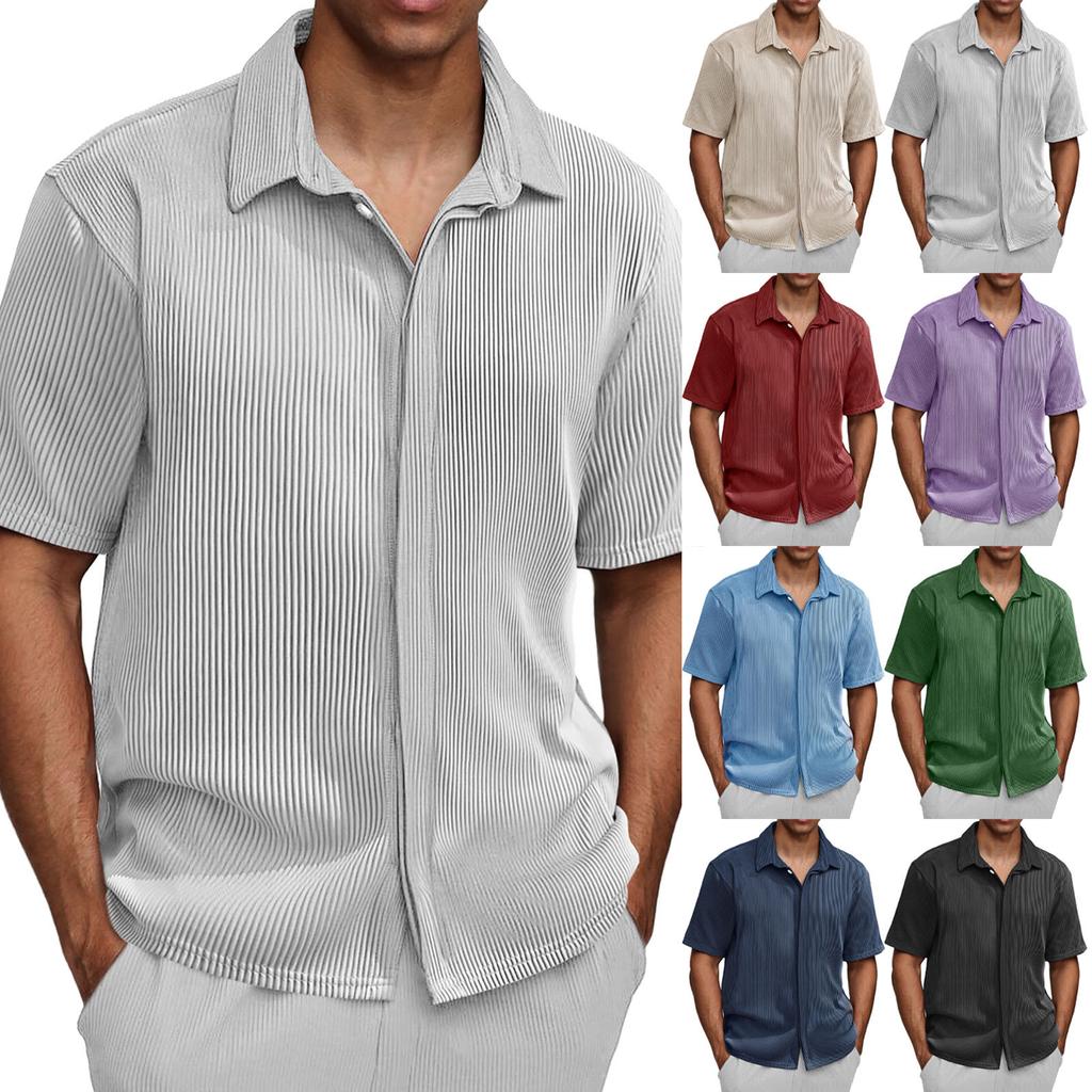 Men's Vintage Button Down Bowling Shirts Short Sleeve Summer Beach Shirt