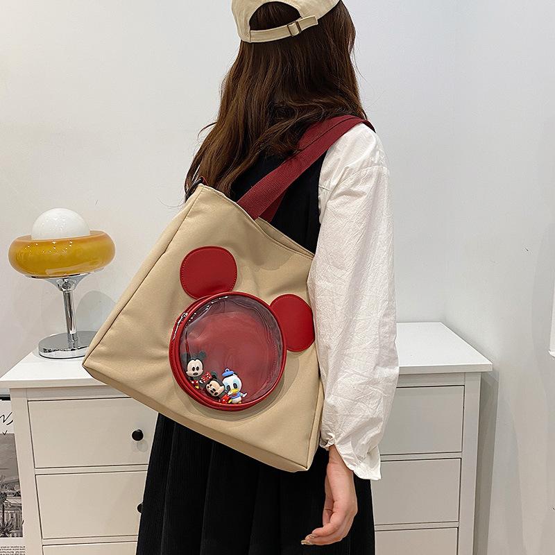 Disney cute cartoon Mickey handheld tote bag, fashionable canvas outer shopping bag, trendy shoulder crossbody bag