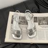 Fashion Versatile Fairy Wind Silver Flower Strap One-word Strap Open-toed Stiletto Shoes 2025 Summer New Versatile Sandals