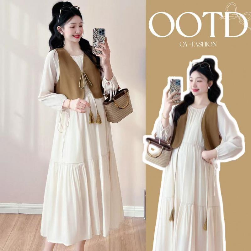 2026 French Style High-End Maternity Vest & Dress Set for Spring/Autumn L