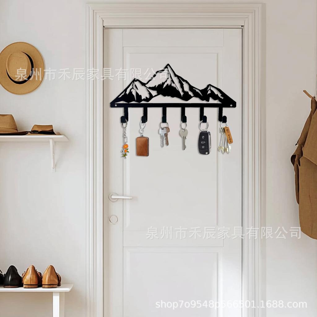 Metal Mountain Range Wall Hook Rack with Six Hooks for Home Key Towel Storage Creative Over Door Organizer Rack