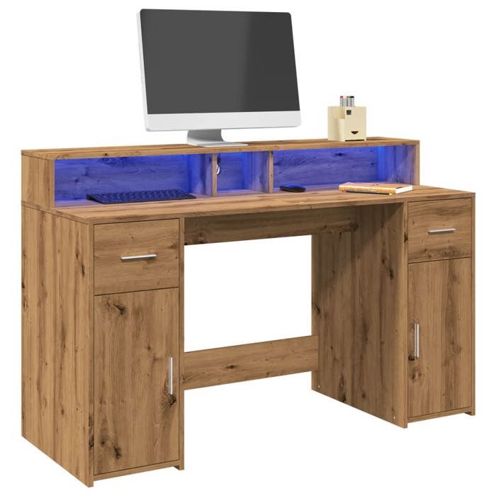 VidaXL Desk with LED Lights Artisan Oak Engineered Wood, Work Desk, Study Desk, Home Office Desk, 3309428