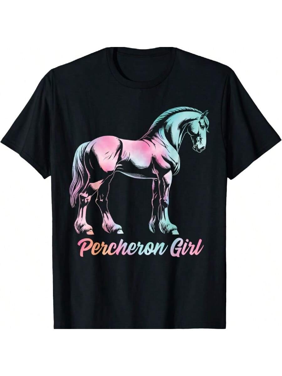 

Девушка-першерон, Женская футболка для верховой езды с лошадью-першероном XXXXXL чёрный