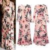 Elegant Summer Floral Print Long Sleeve Dress For Women In White Pink Green And Navy Blue