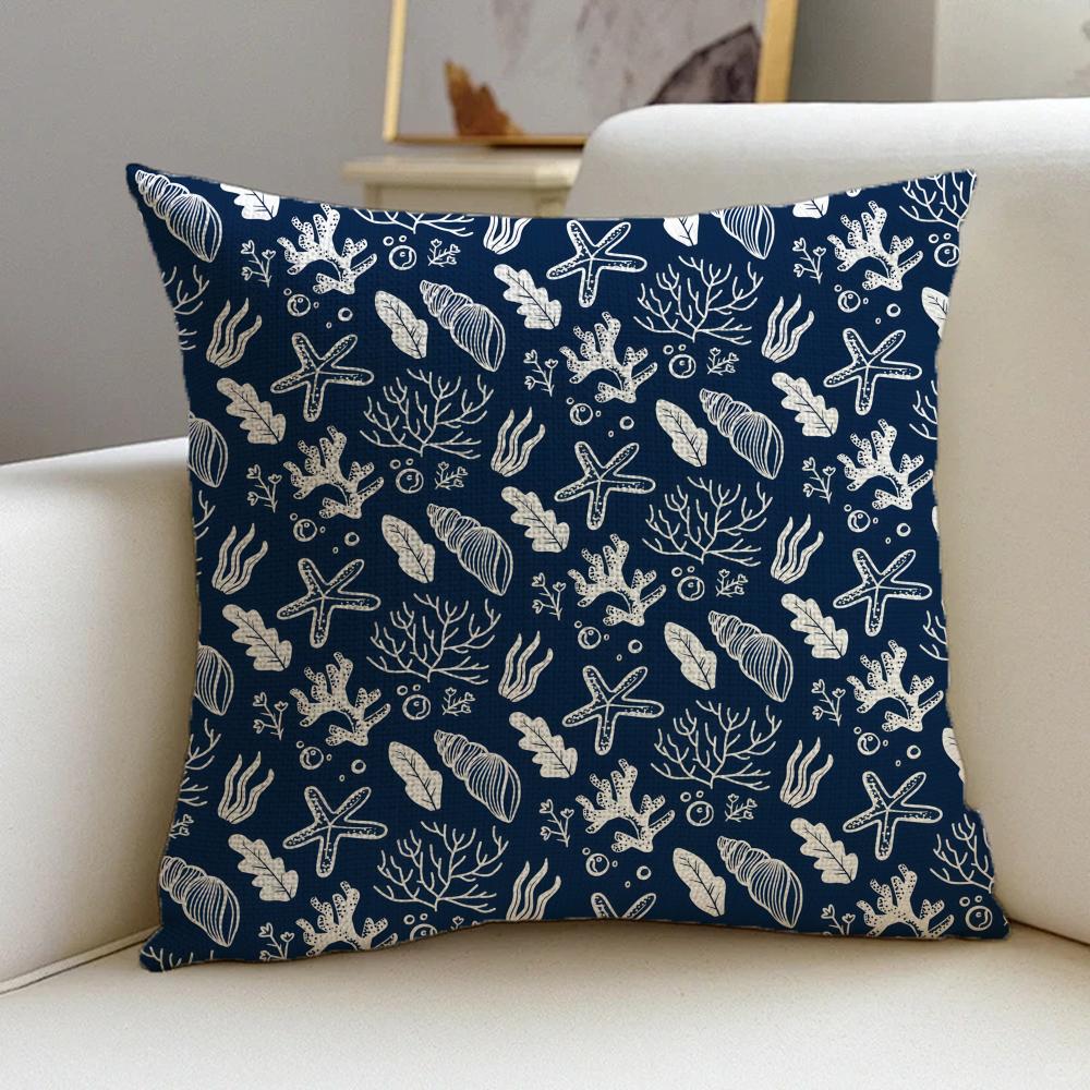B-Blue Calico Cushion Cover Cushion Cover Pillowcase, Anti-Mite Invisible Zipper, Linen Sofa Cushion