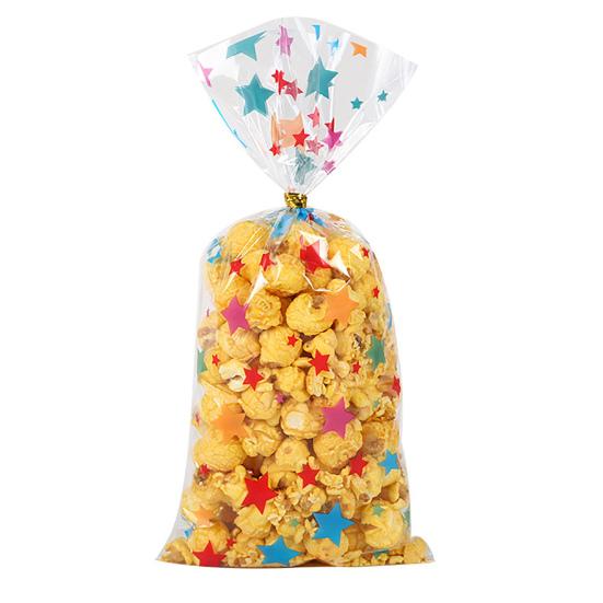100Pcs Colorful Candy Bags Assorted Dot Stripe Star Pattern Cellophane Treat Bags