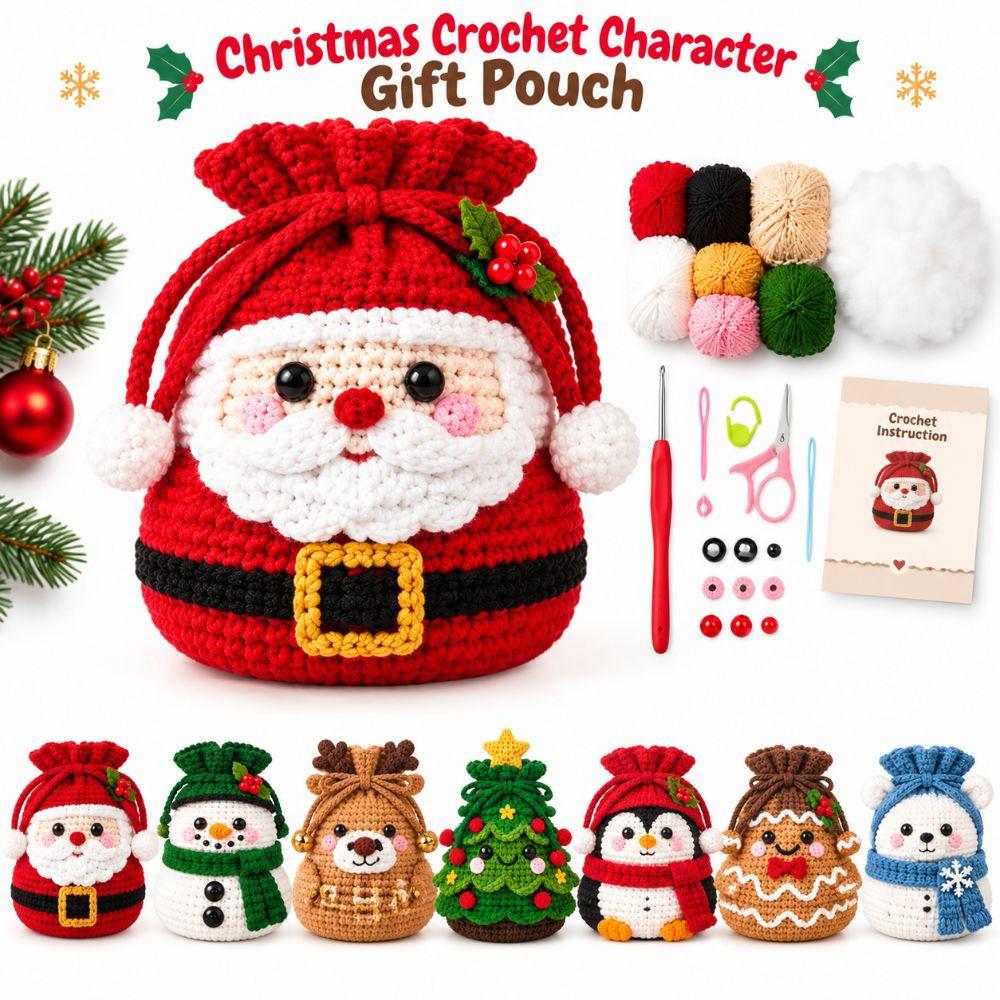 Character Christmas Drawstring Gift Bag Drawstring Closure Crochet Gift Pouch Christmas Gifting