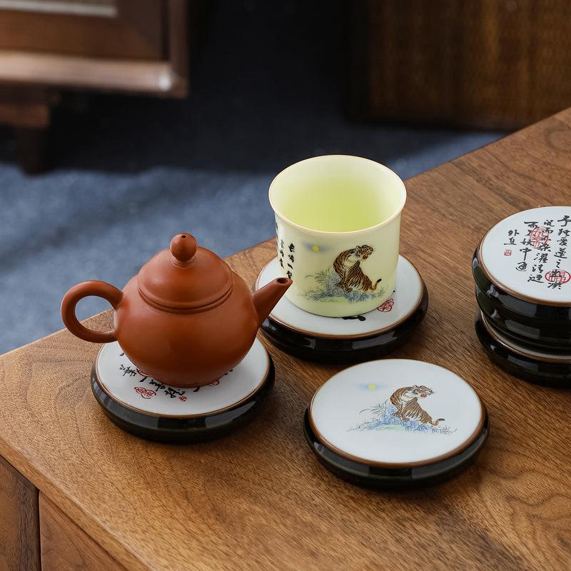 Ceramic Coaster Holder Kung Fu Set Accessories Ru Kiln Handmade Large Retro Underglaze Tray Tea Ceremony Wholesa