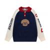 American Retro Cute Dog Color Block Preppy Style Loose Fit Collared Pullover Sweater Men Women