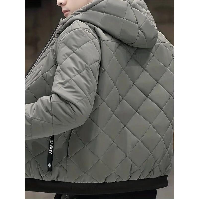 Warme Winter-Kapuzenjacke aus Plüsch, lässige Steppjacke für Herren mit Reißverschluss für Herbst und Winter im Freien