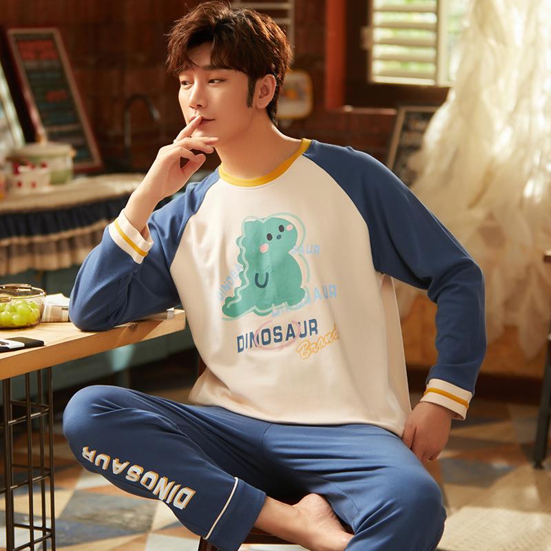 Autumn Cotton Pijama for Men  Lounge Pyjamas Set Male 2 Pieces Set Sleepwear Sleeping Top Pant Home Suit