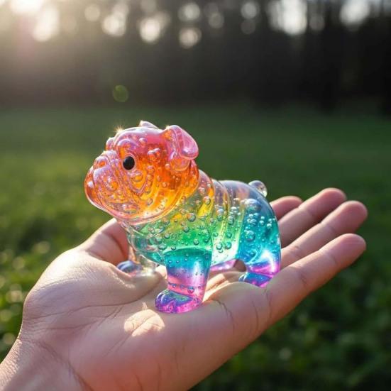 Colorful Glass Dog Ornaments Rainbow Gradient Puppy Figurines Decorative Dog Sculpture Gift for Holidays Birthdays