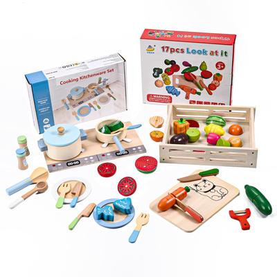 Leep Sheep Pretend Play Set, 33 Ingredients and Utensils, Wooden Cuttable Kitchen Dish Set for Kids, Educational Toy for Pretend Play, Safe Materials,