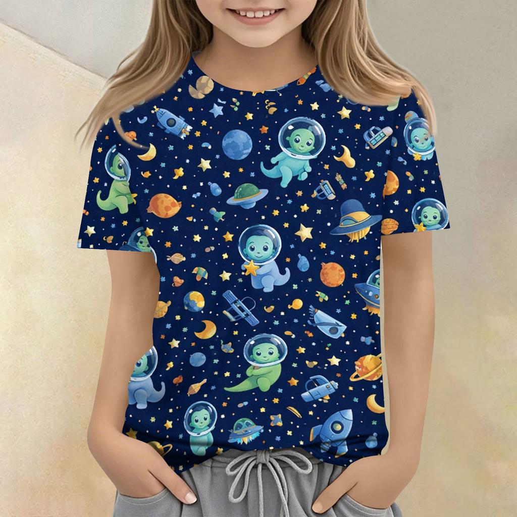 Children's Printed Round Neck Short Sleeved Casual T-shirt