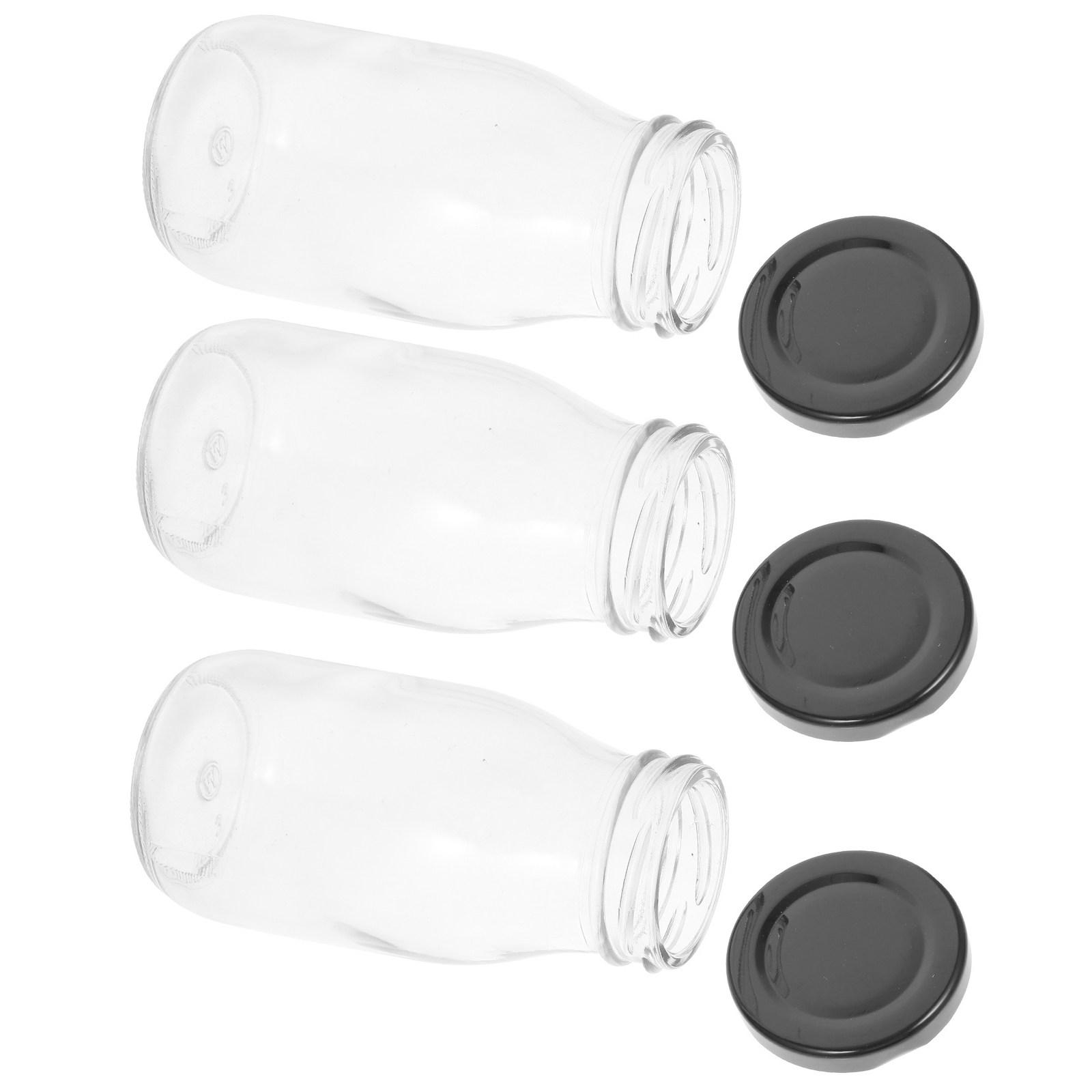

4Pcs Clear Glass Milk Bottles with Lids 200ml Milk Containers for Refrigerator Juice Water Storage Glass Bottles 11.5X5.5CM