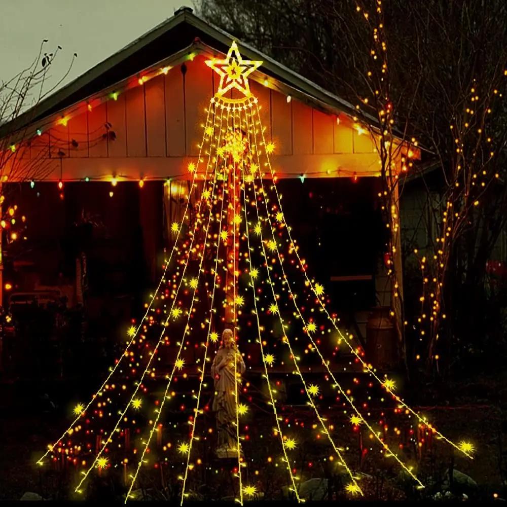 Christmas Decoration Star String Lights 300LED 8 Modes Waterfall Christmas Tree Fairy Lights for Outdoor Wedding Holiday