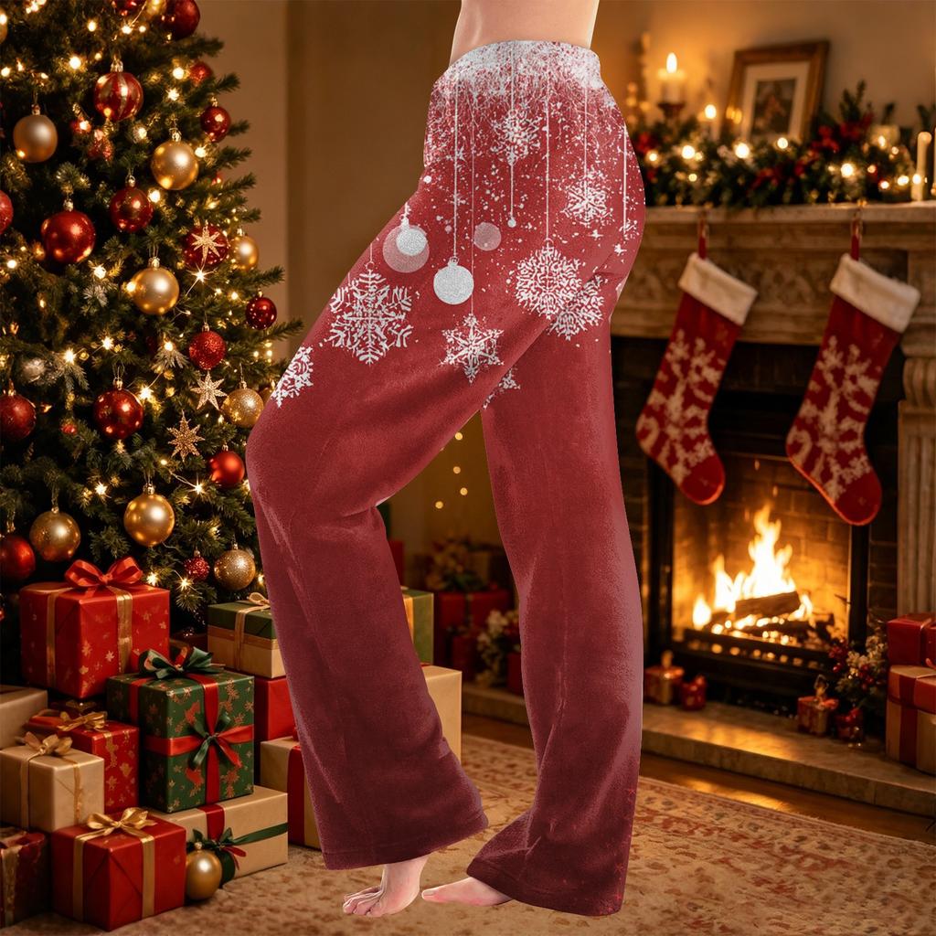 Women's Christmas Print Flannel Pajama Pants, Casual Loose Fit Sleep Bottoms