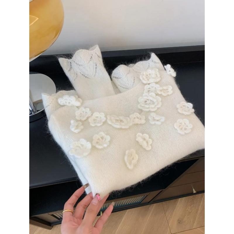 

Белый пуловер свободный мягкий восковой вязаный свитер снаружи, ленивый стиль, высококлассный дизайн верха, нишевый женский one size fits all белый