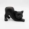 Black Flowerpot In the Shape of a Stretching Cat for Succulents and Cacti